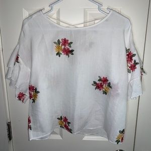 White flower blouse with deep-V back - Forever 21